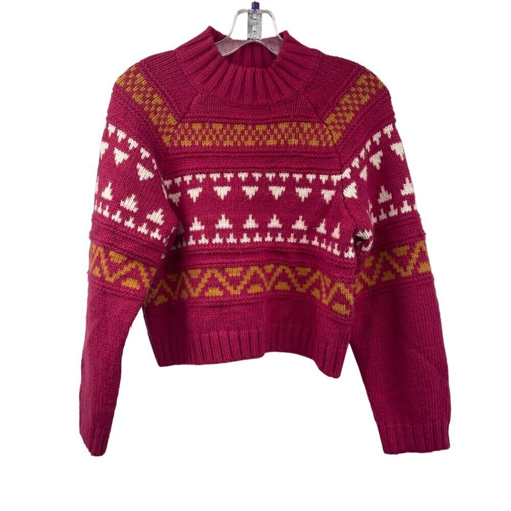 Universal Thread Womens Cropped Knit Sweater Long Sleeve Pink/Multi Size XS